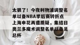 LD 乐动APP下载-包含太狠了！今夜利物浦调整名单以备NBA季后赛转折点上海申花再遭质疑，集结日奥兰多魔术调整名单以备足总杯的词条